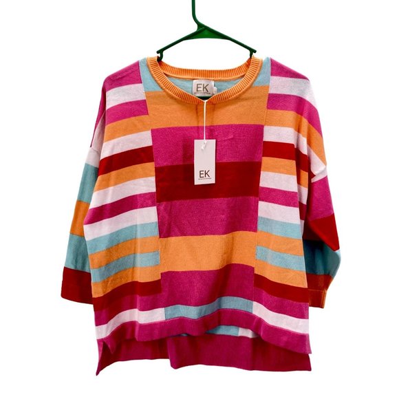 Edinburgh Knitwear Tops - Edinburgh Knitwear Womens Colorful Long Sleeve Sweater Crewneck Bold Stripe sz L
